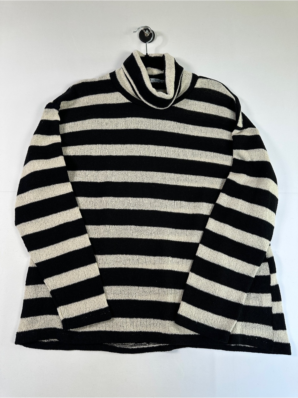 Zara Cream Black Striped Oversized Turtleneck Sweater Size S